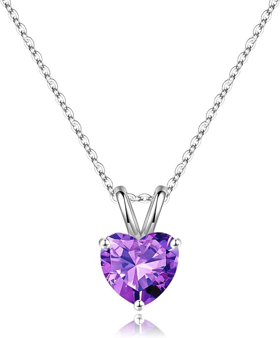 SMILEST Dainty Heart Birthstone Necklace for Women, 925 Sterling Silver Necklace Sparkling Heart Pendant, Anniversary Birthday Gifts for Women Mom Wife Daughter Girlfriend Grandma