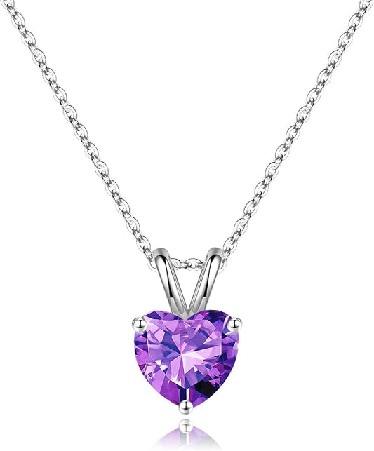 SMILEST Dainty Heart Birthstone Necklace for Women, 925 Sterling Silver Necklace Sparkling Heart Pendant, Anniversary Birthday Gifts for Women Mom Wife Daughter Girlfriend Grandma