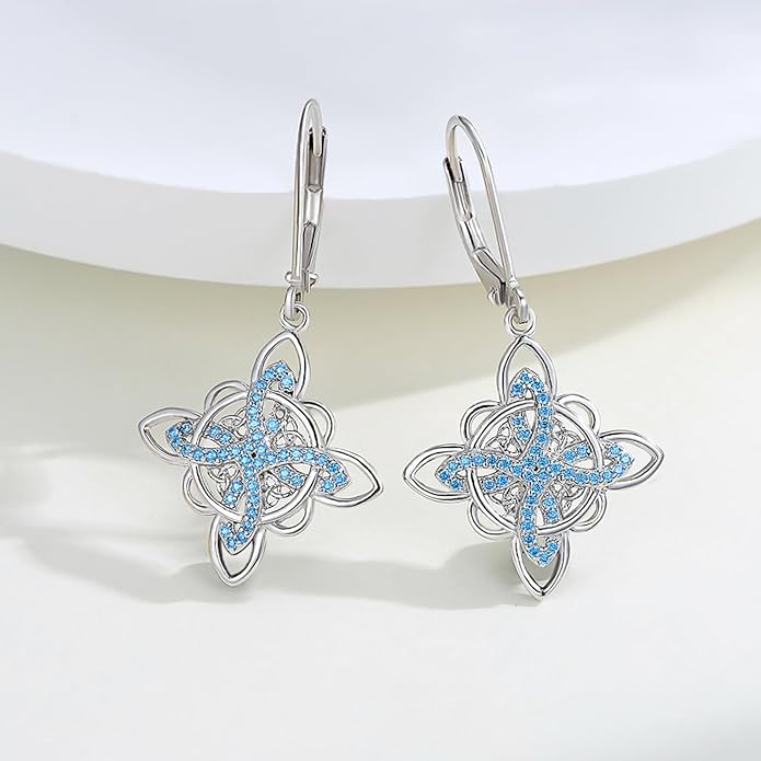 Celtic Knot Earrings 925 Sterling Silver Abalone Drop Dangle Celtic Earrings Gifts for Women