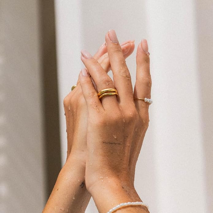 Gold Rings for Women Men Non Tarnish, Waterproof Chunky 14K Gold Plated Dainty Stackable Rings Trendy Statement Pinky Thumb Rings Engagement Eternity Wedding Band Ring Stacking Gold Jewelry Size 3 4 5 6 7 8 9 10 11