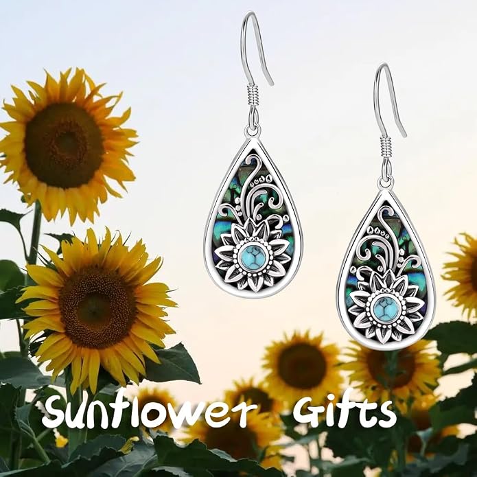 Sterling Silver Abalone Shell Filigree Dangle Drop Earrings Bohemia Jewelry Gift for Women Mother Mom