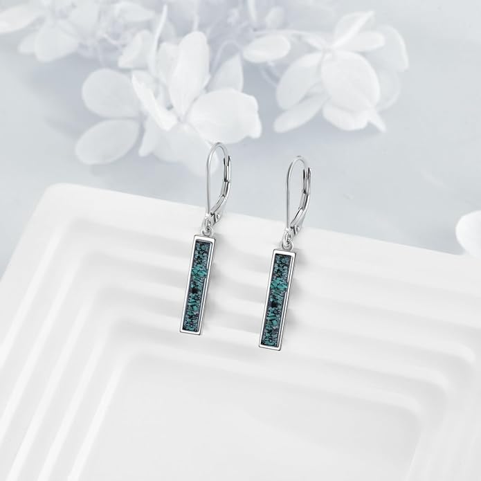 CRMAD Abalone Shell Bar Earrings for Women Sterling Silver Leverback Earrings Abalone Jewelry Gift