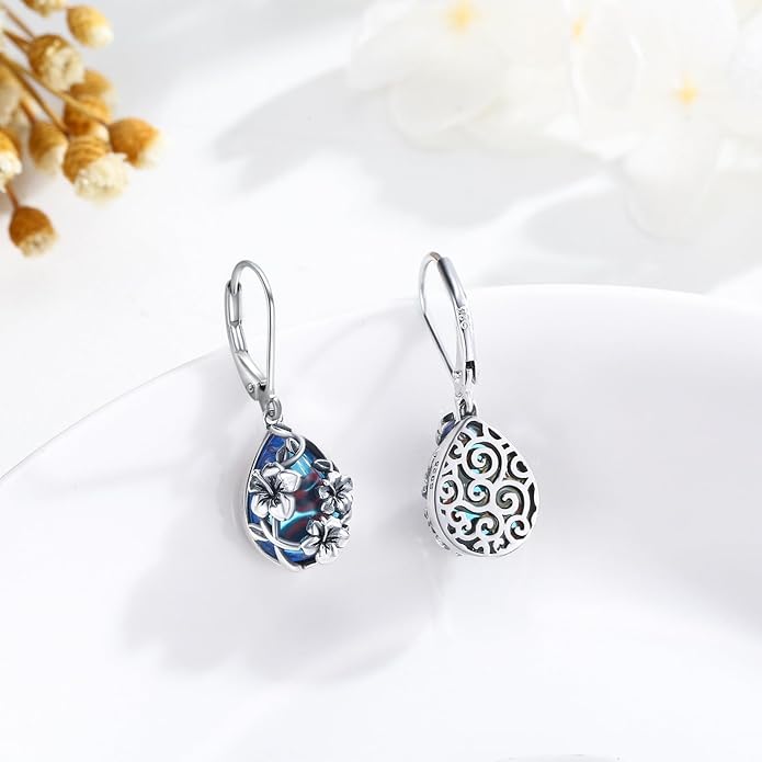 Flower Earrings 925 Sterling Silver Flower Teardrop Leverback Dangle Earrings Jewelry Gifts for Women Girls
