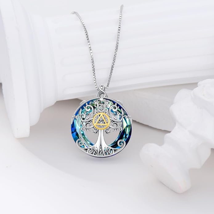 TOUPOP Tree of Life Necklace 925 Sterling Silver Celtic Knot Tree Pendant Jewelry with Blue Crystal Christmas Gifts for Women
