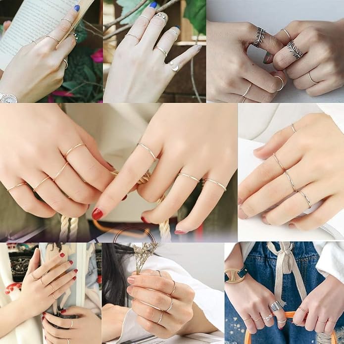 925 Sterling Silver Knuckle Rings for Women Minimalist Thin Stacking Rings Set 3PCS Midi Pinky Ring Size 2.5-8.5