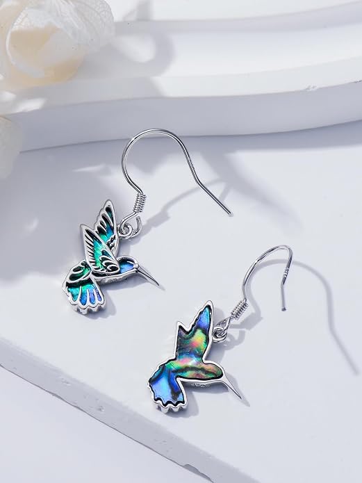 Midari Hummingbird/Butterfly/Lotus Earrings for Women 925 Sterling Silver Abalone Shell Animal Earrings Dangle for Women Abalon Moonstone Jewelry Gifts for Women Mom