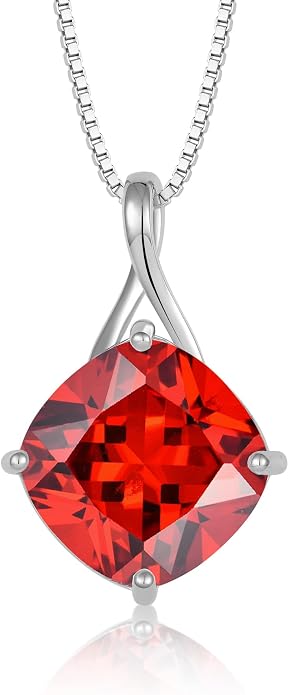 Square Cut Birthstone Necklace for Women Hypoallerg 925 Sterling Silver Cubic Zirconia Necklace Simple Jewelry for Her