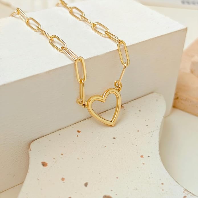 Airmb Heart Necklace for Women Gold/Silver Plated Trendy Heart Choker Lover Pendant Hypoallergenic Fashion Gold/Silver Necklace for Women Love Jewelry Gift for Women Girlfriend