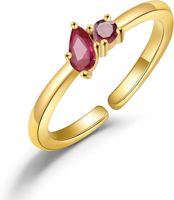 JSJOY Birthstone Rings for Women Dainty Emerald Blue Ring Birthday Gifts for Mom Her Gemstones CZ Ring for Teens Gold Rings That Don't Tarnish Adjustable Ring Jewelry Gifts