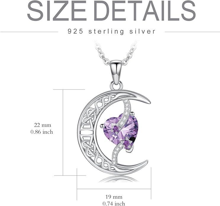 TOUPOP Moon and Star Birthstone Necklace for Women 925 Sterling Silver Celtic Moon Jewelry Birthday Mothers Day Gifts for Mom Wife Her