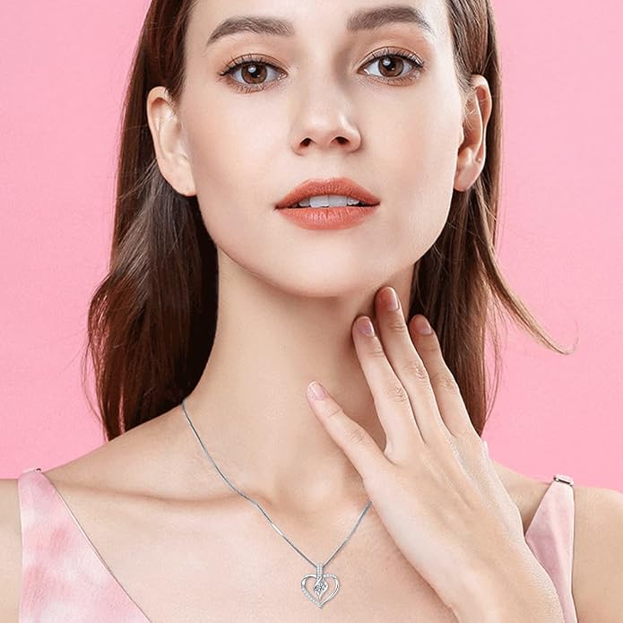 Birthstone Necklace Gifts for Women, 18K Gold-plated Sterling Silver Love Heart Necklace Durable Box Chain Women Jewelry Gifts for Her 20"