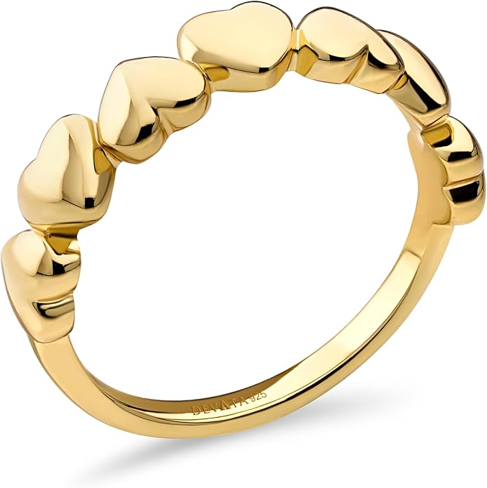 DEVATA Gold or Rhodium Plated Sterling Silver 925 – Eternity, Band Ring for Women – Heart, Knot, Clover, Infinity, Mariner, Cable, Curb, Cuban, Figaro, Daisy, Rope, Ribbed, Dome