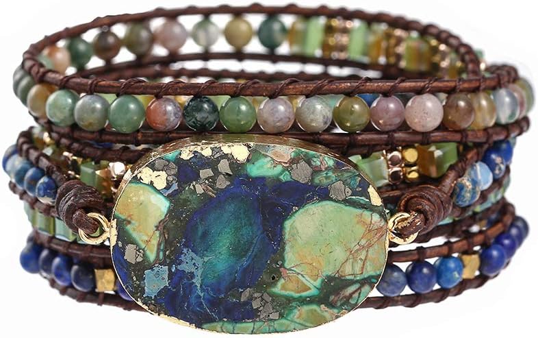 Plumiss Women Boho Handmade Natural Stone Crystal Leather Bead Wrap Bracelets Collection