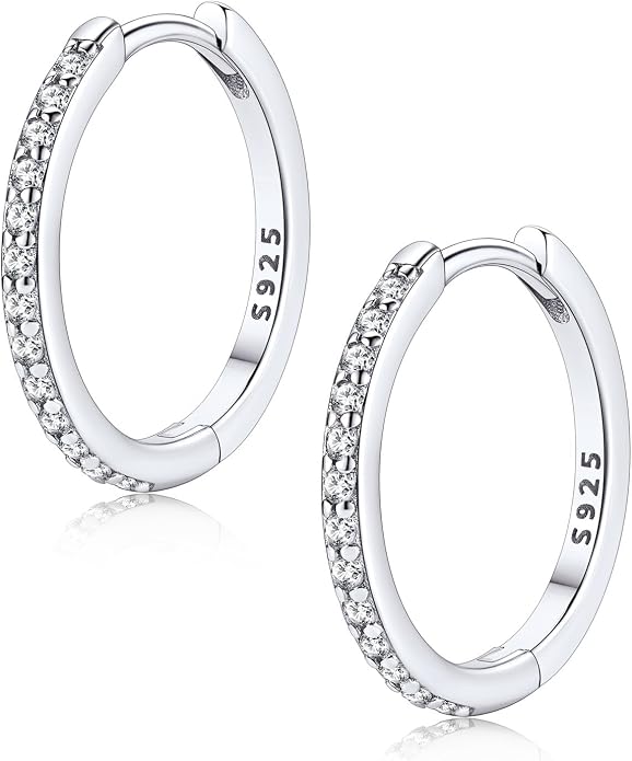 FaithHeart 925 Sterling Silver Huggie Hoop Earrings, Silver Small Hoop Earring for Women, 14K Gold/Black/Rose Gold Hypoallergenic Cartilage Earrings for Women 6/8/10/12/14/16/18/20mm