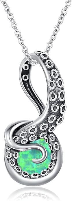 Octopus Tentacles Necklace with Gemston 925 Sterling Silver Octopus Pendant for Women Ocean Jewelry Gift for Women