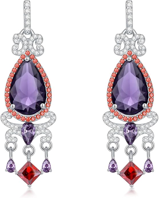 925 Sterling Silver Colorful Chandelier Teardrop Dangle Earrings Statement Flower Stud Earrings for Women Party Prom