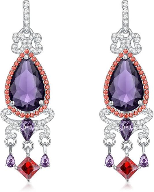 925 Sterling Silver Colorful Chandelier Teardrop Dangle Earrings Statement Flower Stud Earrings for Women Party Prom