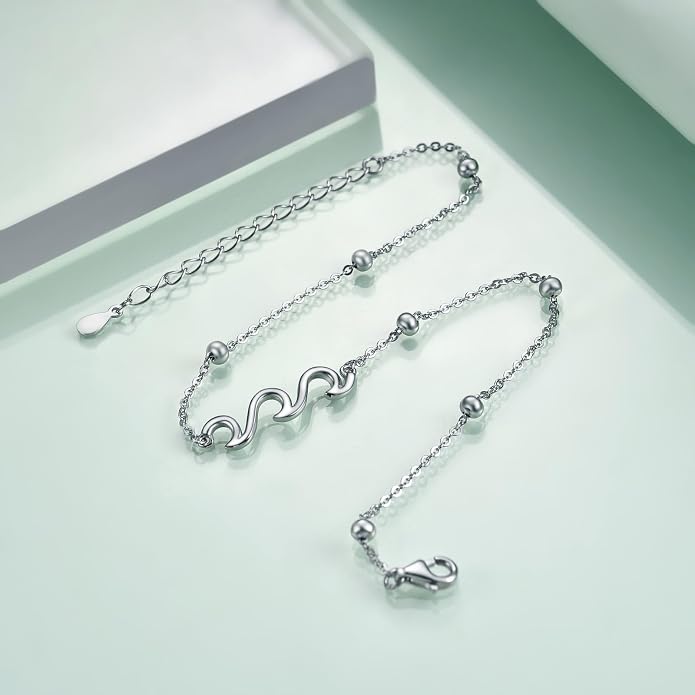 Rnivida 925 Sterling Silver Anklet for Women, Dainty Cross, Evil Eye, Anchor, Wave Beads Chain Ankle Bracelet