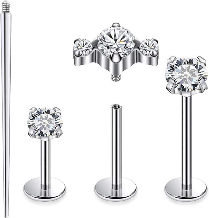 20G 18G 16G Astm F136 Titanium Internal Thread Flat Back Earrings Nose Studs Tragus Forward Helix Conch Cartilage Lobe Earring Stud Medusa Labret Monroe Lip Ring Piercing Jewelry For Women Men