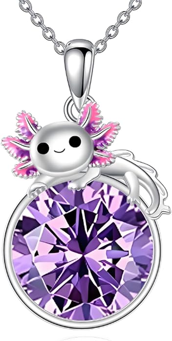Birthstone Axolotl Necklace Sterling Silver Axolotl Pendant Cubic Zirconia Jewelry Birthday Gifts for Women Men