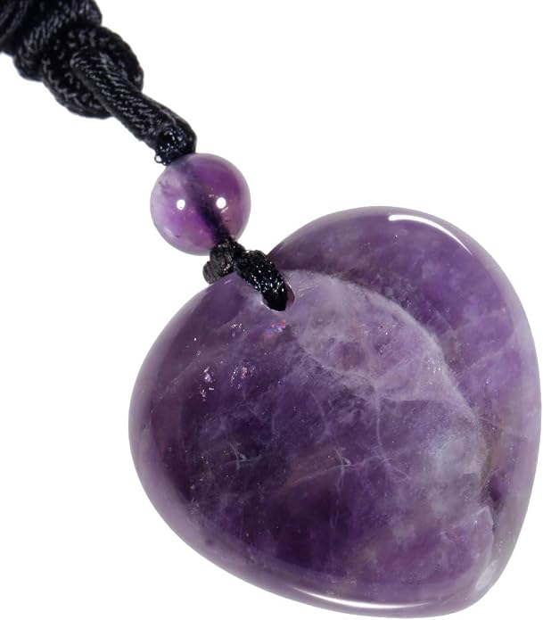 TUMBEELLUWA Carved Stone Heart Shape Necklace Chakra Quartz Pendant with Cord Amulet Healing Crystal Jewelry for Unisex