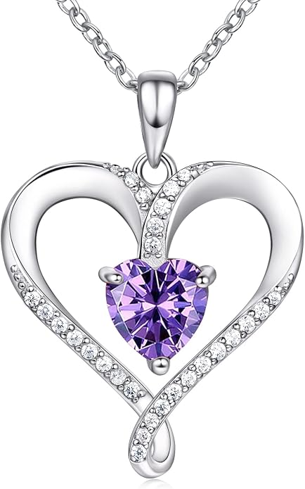 Birthstone Necklace for Women, 18K White Gold Heart Necklace Filled 925 Sterling Silver, Diamond Womens Jewelry Christmas Gifts for Women Wife