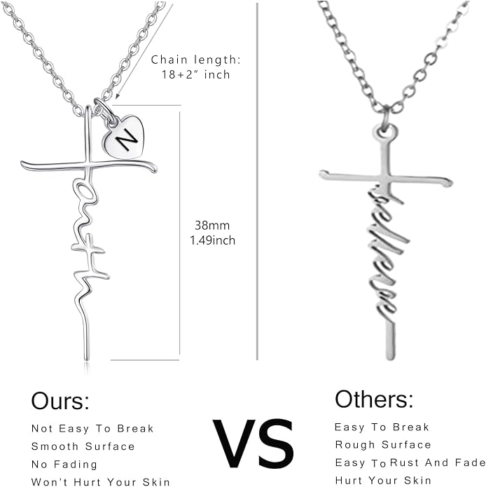 PRAYMOS Faith Cross Necklace for Women 925 Sterling Silver Pendant Necklace With Birthstone Initial Christian Religious Confirmation Baptism Mothers Day Gifts