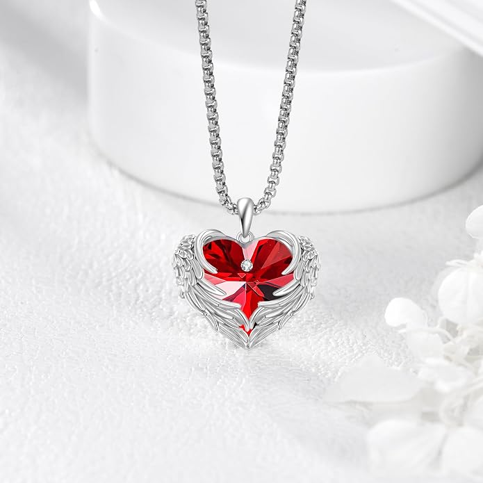 Angel Wings Necklace for Women 925 Sterling Silver Birthstone Guardian Necklace Jewelry Angel Wings Moonstone, Crystal Pendant Jewelry Gifts