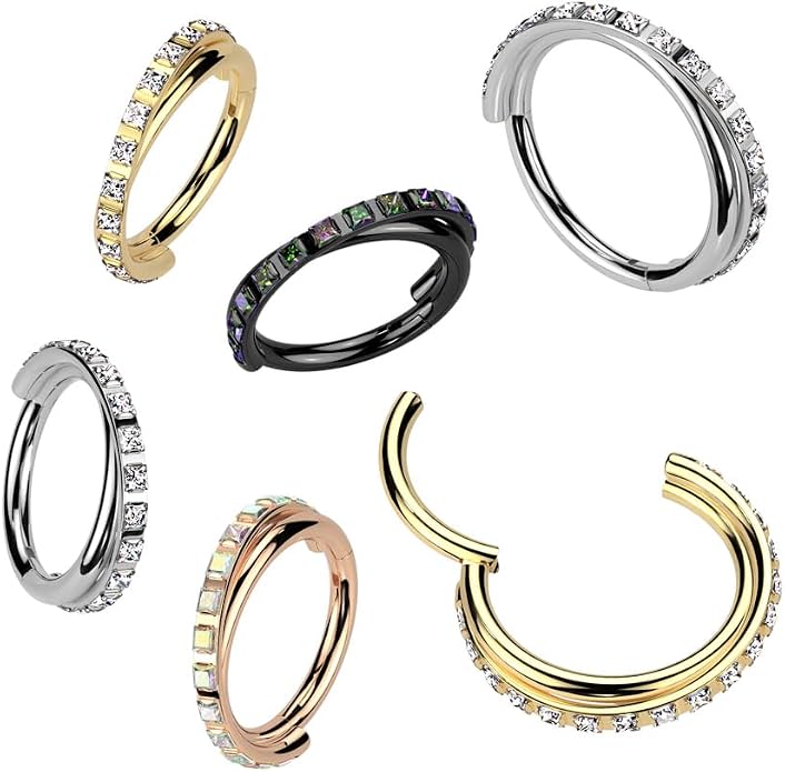 Pierced Owl 16GA ASTM F-136 Implant Grade Titanium CZ Crystal Paved Double Hoop Criss Cross Hinged Segment Clicker Ring