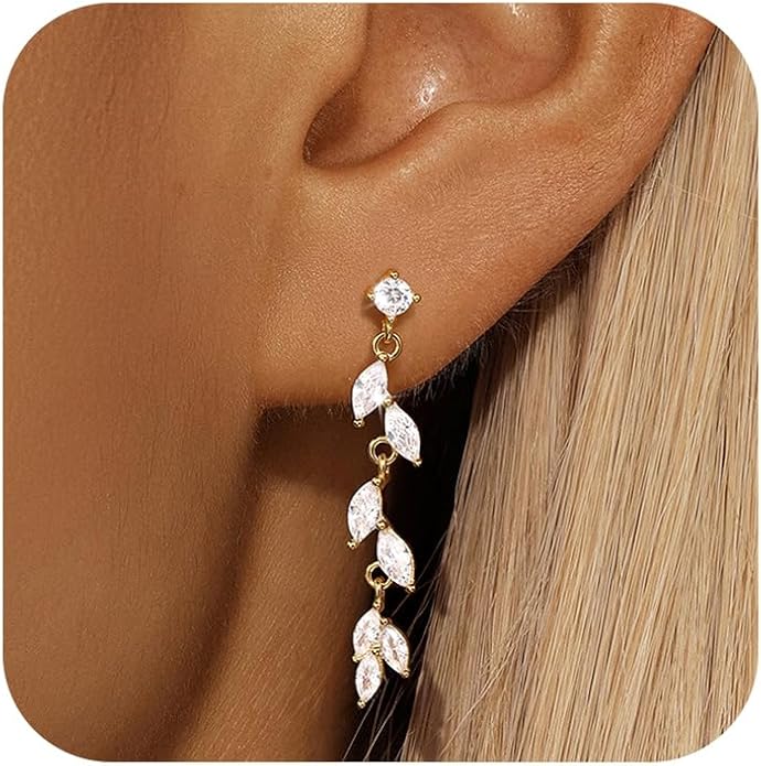 925 Sterling Silver Dainty Hard Wire Threader Dangle Earrings for Women 14k Gold Plated Tassel Threader Pull Through Long Half Hoop Earring Wedding Bridal Birthday Jewelry Gifts