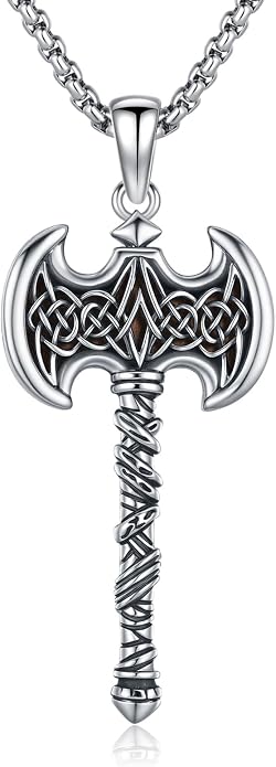 MEDWISE 925 Sterling Silver Viking Axe Necklace with Ebony Inlay, Celtic Knot Norse Pendant Axe Jewelry for Men Women, 20+2 Inch Stainless Steel Chain, Birthday Gifts Jewelry Gift for Father Husband Friend