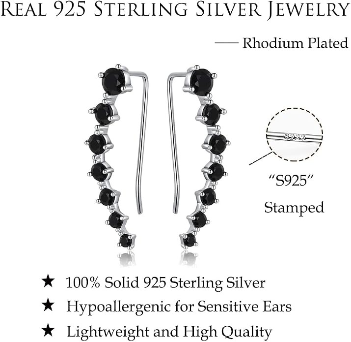 Reffeer Solid 925 Sterling Silver 7 Crystals Cuff Earrings Climber for Women Crawler Earrings Wraps
