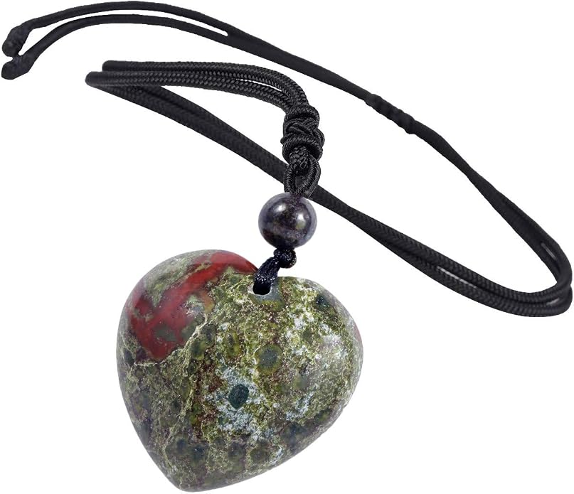 TUMBEELLUWA Carved Stone Heart Shape Necklace Chakra Quartz Pendant with Cord Amulet Healing Crystal Jewelry for Unisex