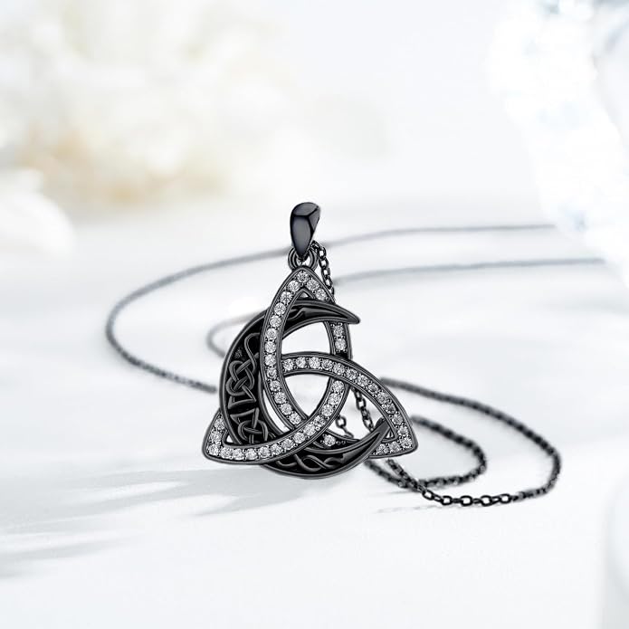 CHENGHONG Celtic Moon Necklace for Women 925 Sterling Silver Celtic Knot Moonstone Pendant Necklace Crescent Irish Necklaces Celtics Jewelry Gift for Women Men
