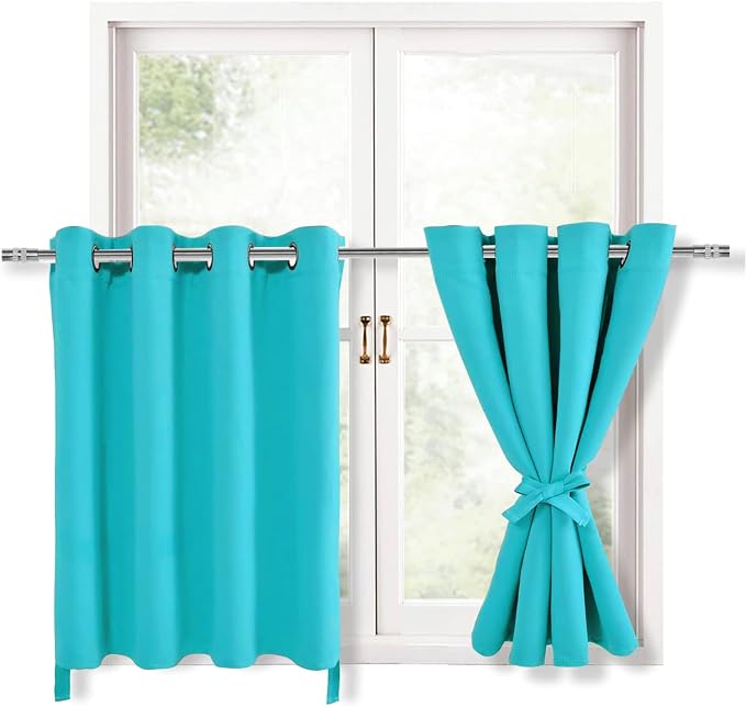 Hiasan RV Blackout Curtains for Bedroom, 52 x 30 Inches Long - Thermal Insulated & Light Blocking Window Curtains for Living Room, 2 Drape Panels Sewn with Tiebacks, Turquoise