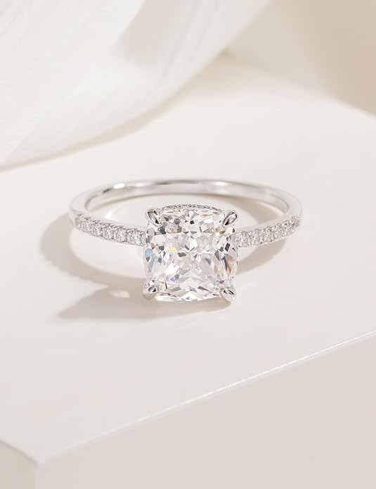 EAMTI 3.5CT 925 Sterling Silver Rings Cushion Cut Cubic Zirconia CZ Engagement Wedding Bands for Women Promise Rings for Her Size 3-11