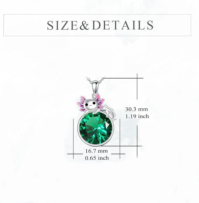 Birthstone Axolotl Necklace Sterling Silver Axolotl Pendant Cubic Zirconia Jewelry Birthday Gifts for Women Men