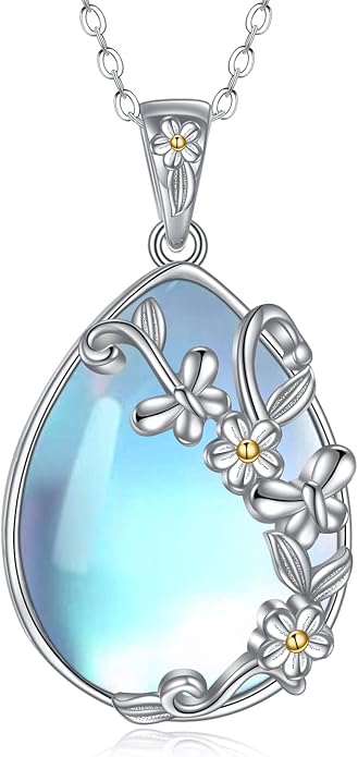 YAFEINI 925 Sterling Silver Moonstone Necklace Filigree Teardrop Pendant Necklace Jewelry for Women Girls