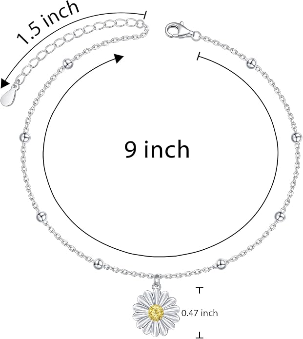 FLYOW S925 Sterling Silver Anklet for Women Summer Boho Beach Charm Adjustable Foot Ankle Bracelet Jewelry Birthday Gift