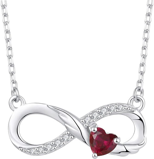 STARCHENIE Infinity Necklace 925 Sterling Silver Angel Wings Heart Birthstone Necklace for Women