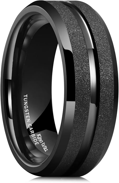 King Will Mens 8mm Rose Gold Groove/Gold Loop/Black Cross Groove Tungsten Carbide Wedding Ring Line Flat Pipe Cut Brushed Polished Comfort Fit 7-14