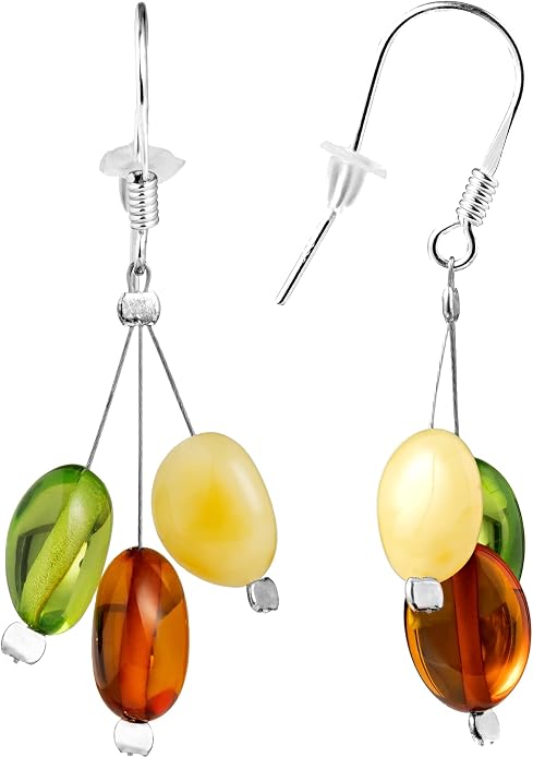 Pull-Through Earrings, Amber Jewelry, Faceted Sparkling Amber Earrings - Parent