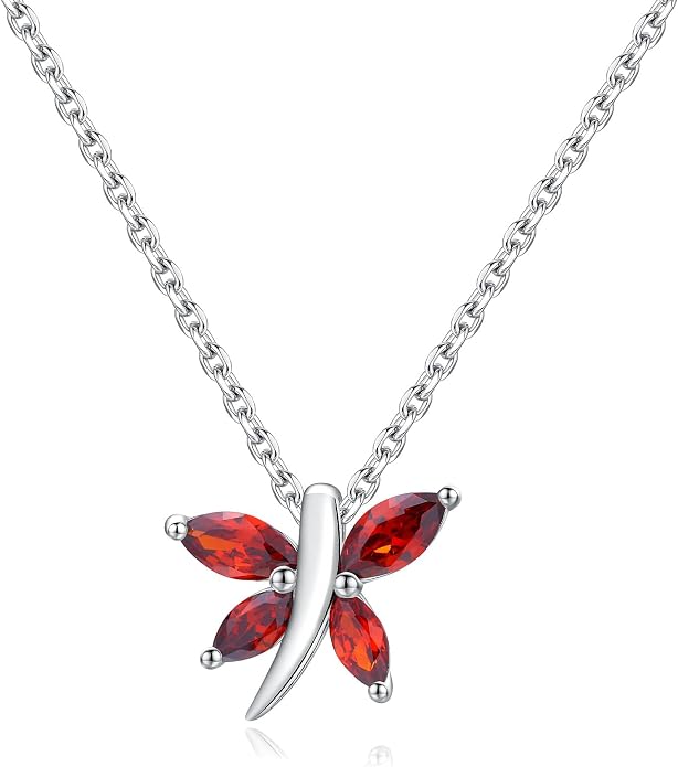 925 Sterling Silver Birthstone Necklaces for Women, Dainty Cute Dragonfly/Butterfly Pendant Necklace, Great Christmas/Anniversary Jewelry for Mother