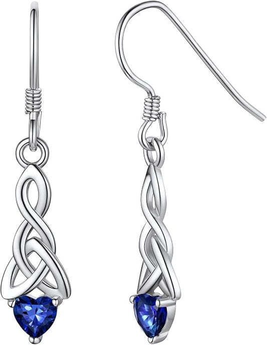 ChicSilver Sparkling Heart Birthstone 925 Sterling Silver Celtic Knot Dangle Hook Earrings (with Gift Box)
