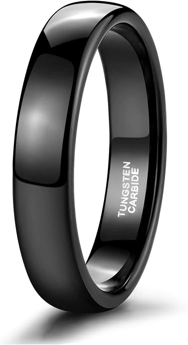 TRUMIUM 2mm 4mm 6mm 8mm Black Tungsten Ring for Men Women Wedding Band Domed High Polish Comfort Fit 4-15