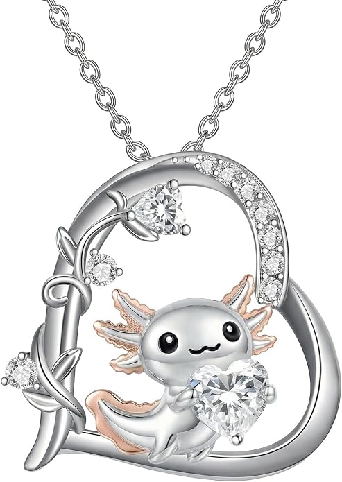 PELOVNY Teddy Bear Necklace for Women 925 Sterling Silver Bear/Highland Cow/Fox/Cat/Axolotl Birthstone Necklace Christmas Birthday Jewelry Gifts for Mom Daughter Wife Sister
