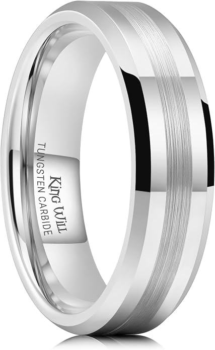 King Will Classic Tungsten Carbide Ring Brushed Two Grooved Center Hammered Design Mens Wedding Band for Men