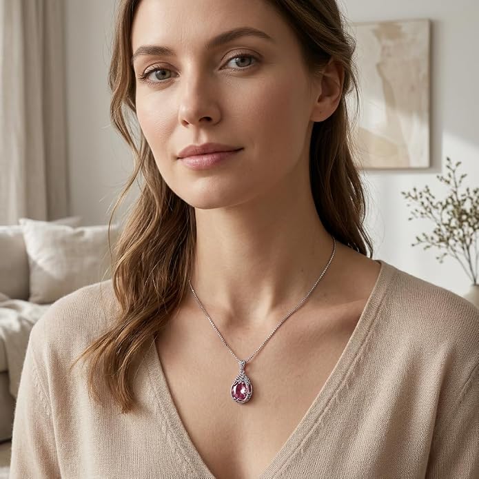 Teardrop Moonstone Necklace for Women Tree of Life/Filigree Birthstone Pendant Necklace Jewelry