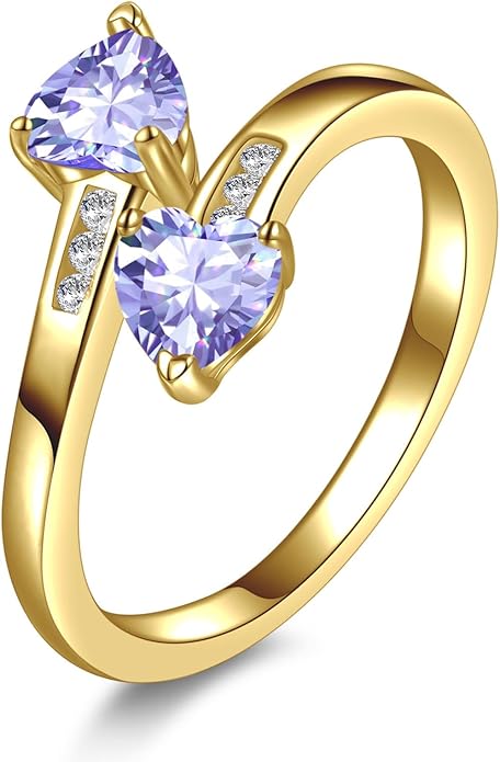 Yaresul 1CT Adjustable Women Heart Ring 14K Gold Plated Birthstone Rings for Women Promise Ring for her Simulated Gemstone Statement Stackable Band Width 2mm Open Size 5~9