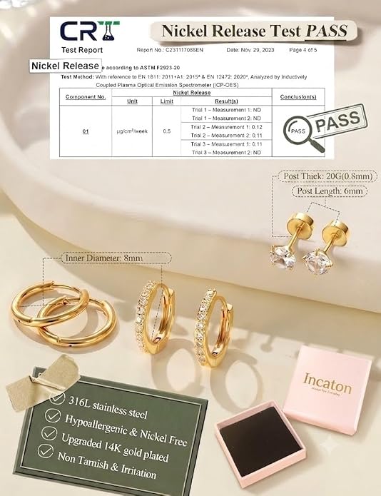 Incaton Hypoallergenic Flat Back Earrings for Women 14K Gold Stainless Steel Earrings for Sensitive Ears 20G Cartilage Earring Stacks Huggie Hoops Flatback Stud Earring Sets for Multiple Piercing Silver